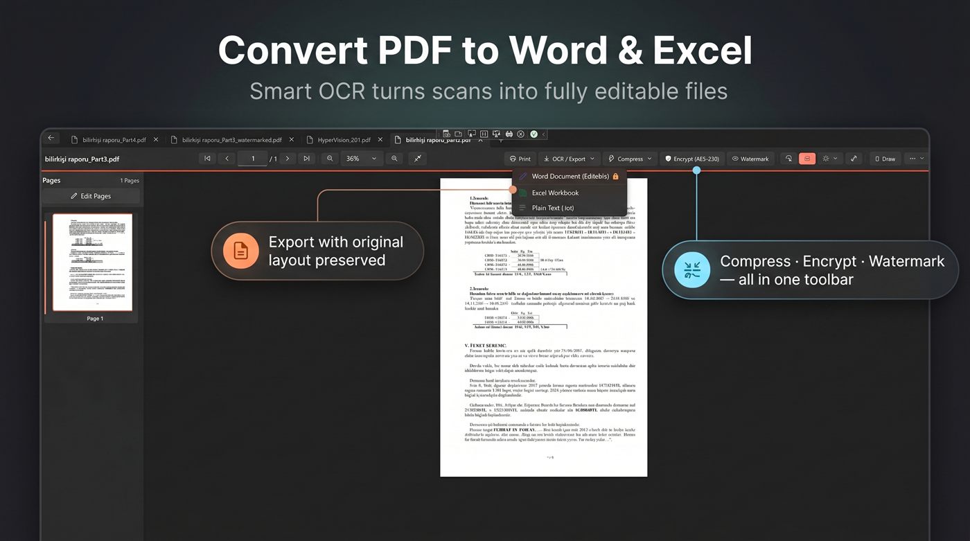 Convert PDF to Word and Excel with layout preserved using smart OCR