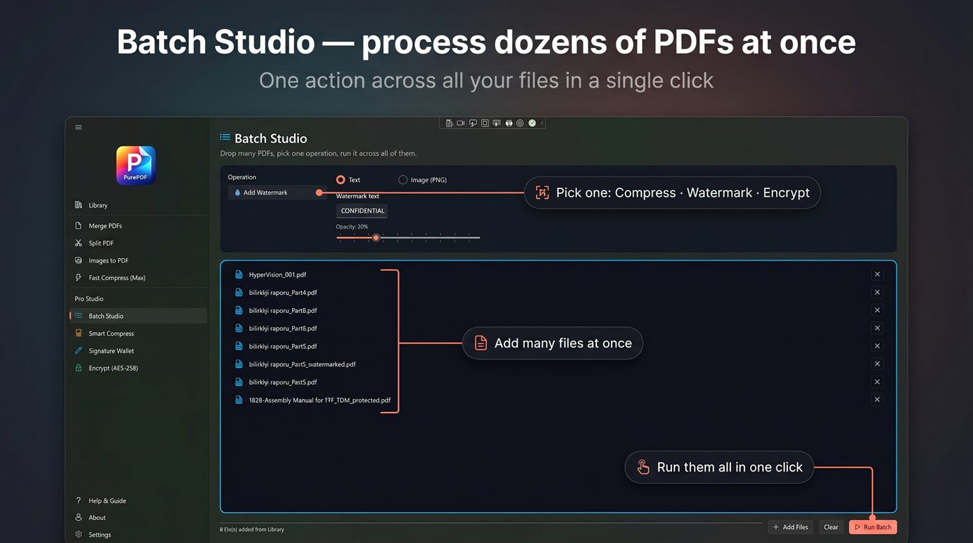 Batch Studio โ process dozens of PDFs at once with one action