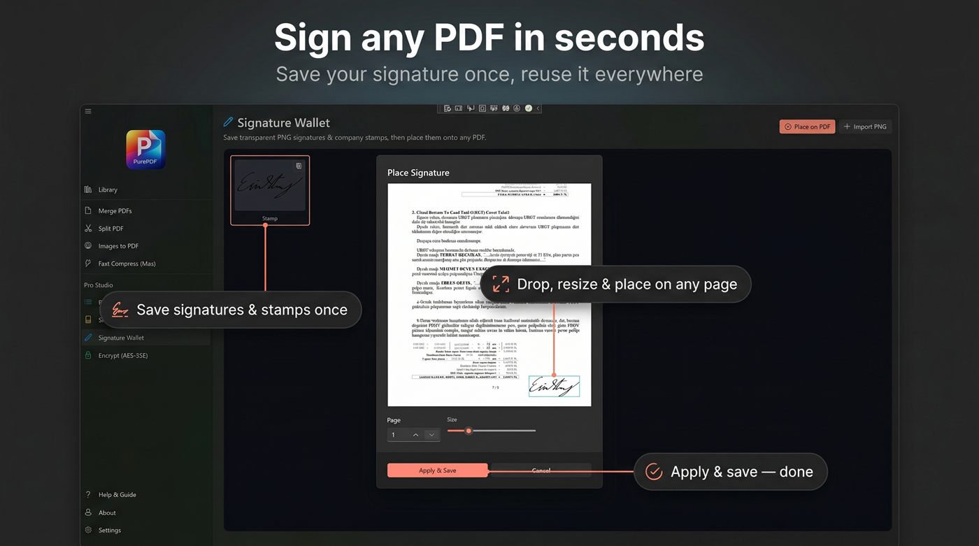Signature Wallet โ save your signature once and reuse it on any PDF